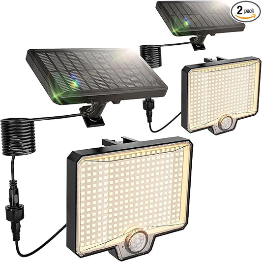 Solar Flood Lights Outdoor, 294 LED Motion Sensor Outdoor Lights, IP67 Waterproof Solar Flood Light for Outside, 3000LM Angle Adjustable Security Spot Lights for Porch Patio Yard Garage, 2 Pack 4000K