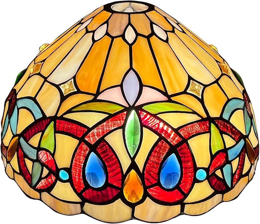 Capulina Tiffany Lamp Shade 12 Inches Wide Accessories Replacement Cream Brown Style Stained Glass Lampshade for Torchiere Floor Lamp and Pendant Light