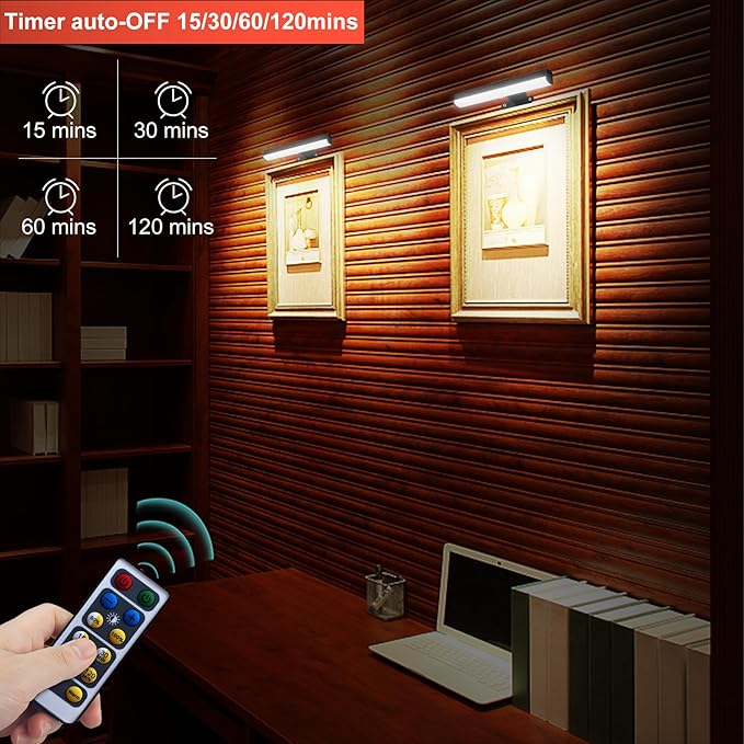 Wall Picture Lights with Remote, Dimmable Painting Light Battery Powered with 3 Lighting Colors,Timer auto-OFF, Art Display Light for Indoor Wall Pictures Paintings Frames Gallery Hallway-6PACK