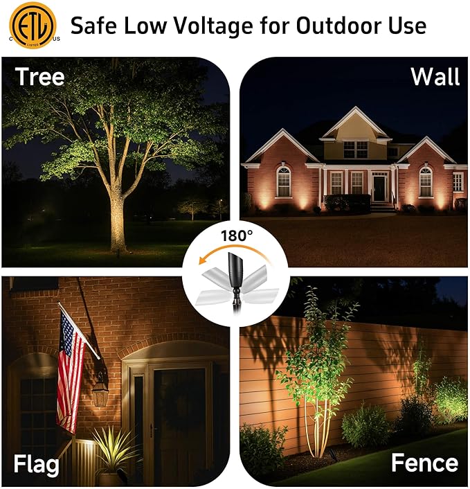 Gardenreet Low Voltage Spotlight LED - 12V Black Outdoor Light Fixture Weather Proof, Brass Landscape Lights Hardwired, Coastal for Flag Sign with Neutral White MR16 Removable Bulbs (10 Pack) - Aura Lighting