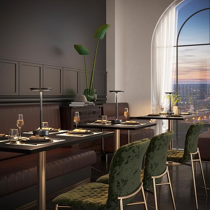 1 Pack Cordless Rechargeable Table Lamps, Portable 5000mAh Restaurant Table Lamp, 3 Color Stepless Dimming LED Table Light with Memory Function, for Outdoor/Dinner/Patio/Camping.(Black)