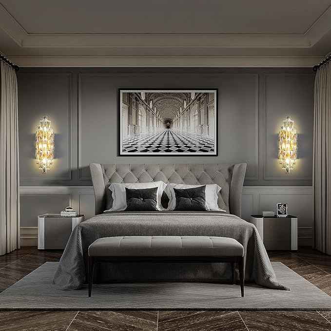 Modern Crystal Wall Sconces,Gold Wall Light Fixtures, Luxury Indoor Wall Lamp,Crystal Vanity Wall Mount Lamps,Wall Lighting for Living Room Bedroom Bathroom Bedside Hallway Stairway