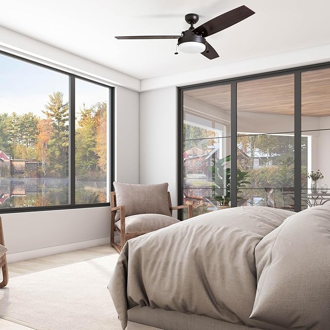Prominence Home Statham, 52 Inch Contemporary Indoor LED Ceiling Fan with Light, Pull Chain, Dual Mounting Options, Modern Dual Finish Blades, Reversible Motor - 51018-01 (Espresso)