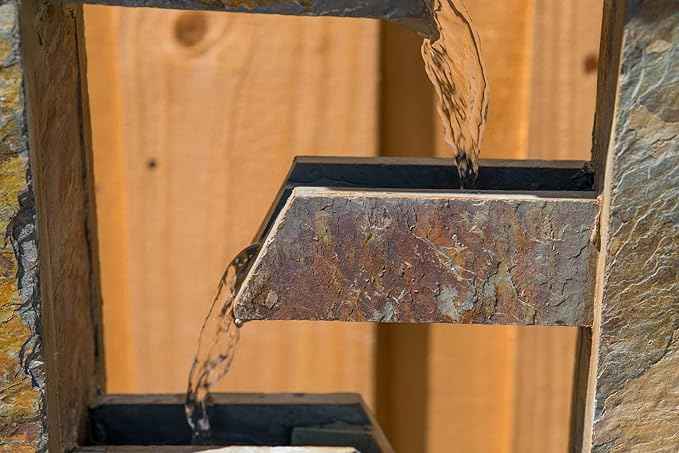 Zigzag Zen 49" High Large Modern Indoor Outdoor Decor Slate Stone Floor Fountain with Light LED Standing Waterfall Tiered Water Feature for Outside Garden Patio Yard Backyard - John Timberland