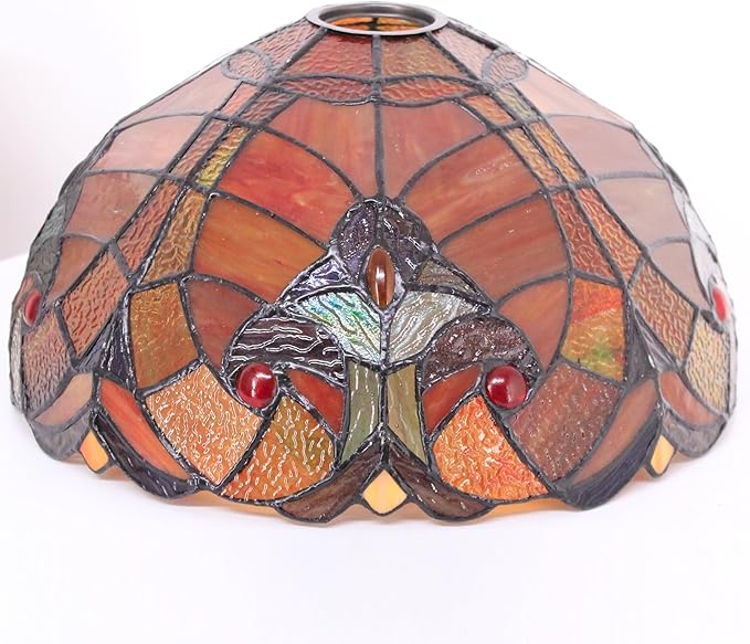 Tiffany Lamp Shade Replacement 12X6 Inch Stained Glass Lampshade Only 1-5/8-Inch Fitter Opening for Arched Floor Lamp, Torchiere Lamp, Pendant Light (Red)