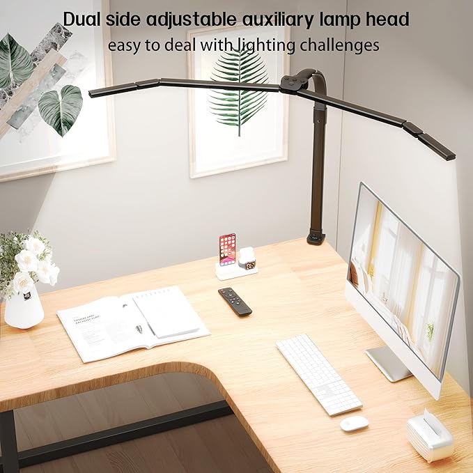 Office Home Desk Lamp,24W Super Bright Eye-Care Desk Lamp,Adjustable Gooseneck Office LED Task Light with Soft Non-Glare Lighting,Suitable for Studying,Reading (Black) - Aura Lighting
