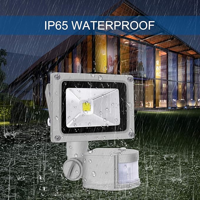 Z Motion Sensor Flood Lights Outdoor,10W Induction LED Lamp, IP65 Waterproof Spotlight,6500K LED Sensor Light,Security Light with US 3-Plug (Daylight White Grey)