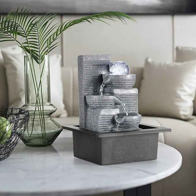 WICHEMI Tabletop Fountain Warer Fountains Indoor Waterfall Fountain Indoor Relaxing Water Feature Meditation Fountains with LED Light for Home Office Bedroom Decor (Style 7)