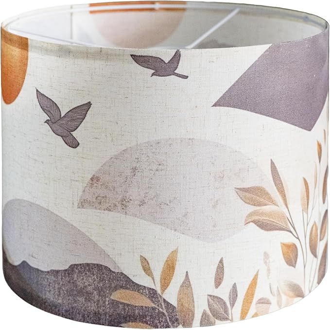 Fabric Drum Lampshades for Table, Floor Lamps, 13’’ Top x 13’’ Bottom x 10’’ High (Spider), Medium Size, Small Size Replacement, Vintage Bird Lampshades, Western, Boho Wabi-Sabi Style