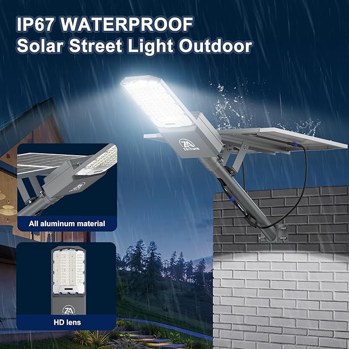 10800W Solar Street Lights Outdoor, 55000mAh IP67 Waterproof Solar Security Flood Lights 7000K 650000LM Super Bright LED Beads Commercial Parking Light with Remote Control for Street, Court, Barn