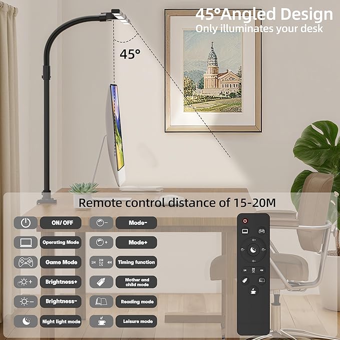 Office Home Desk Lamp,24W Super Bright Eye-Care Desk Lamp,Adjustable Gooseneck Office LED Task Light with Soft Non-Glare Lighting,Suitable for Studying,Reading (Black) - Aura Lighting