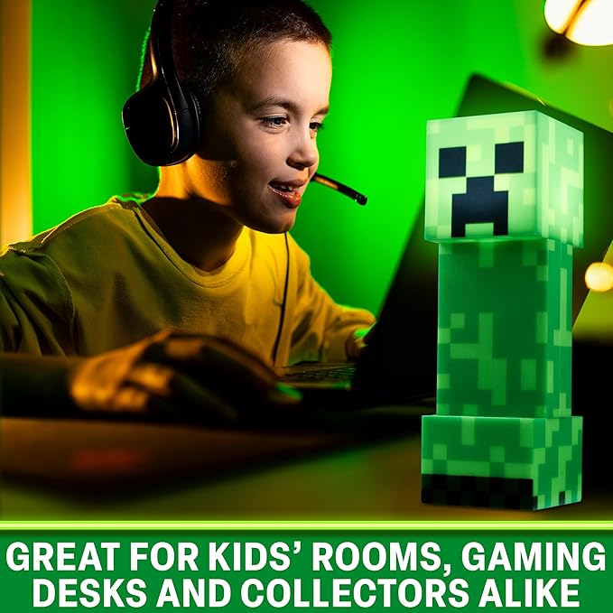 Minecraft Creeper Torch Night Light for Kids, 2-in-1 Flashlight and Lamp with USB and Battery Power, Bedroom Decor, Desk Light, Gamer Gifts for Boys