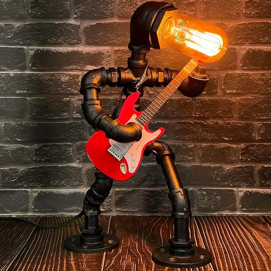 Steampunk Industrial Vintage Electric Bass Guitar Table Lamp with Miniature Guitar, Unique Gifts for Music Lovers & Players, Perfect for Men | Includes Edison LED Bulb – Ideal for Christmas & Birthday