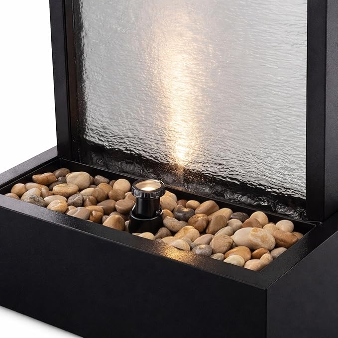Black-Framed Waterfall Fountain w/Multi-Color LED and Remote