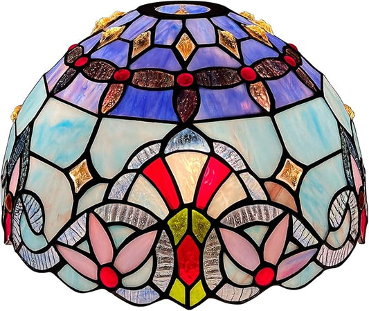 Capulina Tiffany Lamp Shade 12 Inches Wide Accessories Replacement Light Blue Style Stained Glass Lampshade for Torchiere Floor Lamp and Pendant Light