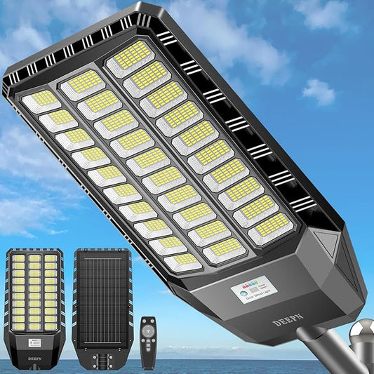 Deepn Solar Street Light, Commercial Grade Solar Lights Outdoor IP67 Waterproof, 8700W LED Flood Security Lights Motion Sensor & Dusk to Dawn Outdoor Lighting for Parking Lots, Streets & Yard, 1 Pack