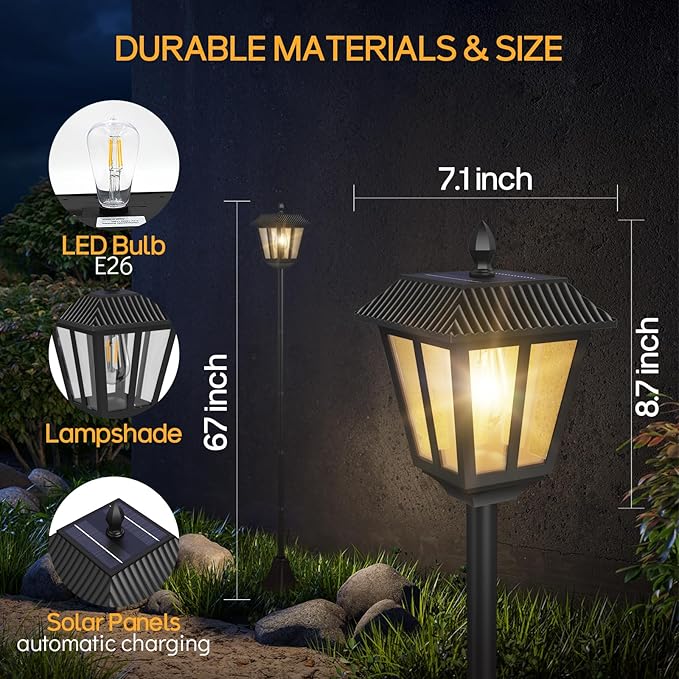 67" Solar Lamp Post Lights Outdoor Post Lights Waterproof Vintage Street Lights for Garden, Lawn, Pathway, Driveway, Front/Back Door