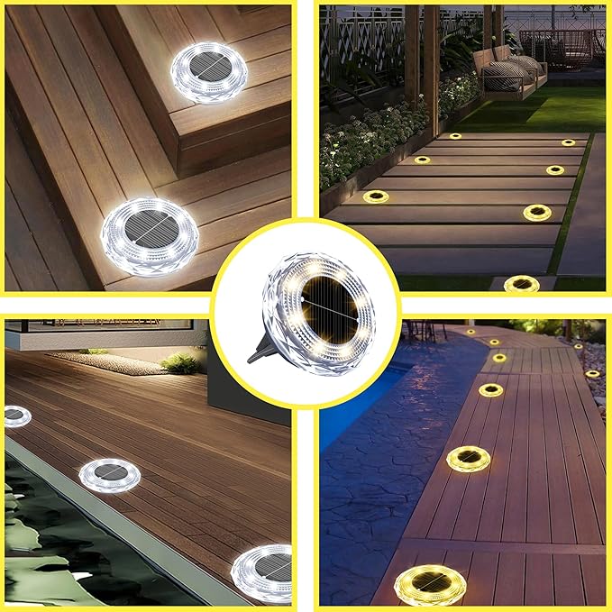 Solar Ground Lights 12 Pack Waterproof Outdoor LED Solar Garden Lights Bright Solar Powered Disc Light In-Ground Landscape Lighting for Patio Pathway Walkway Driveway, Warm White