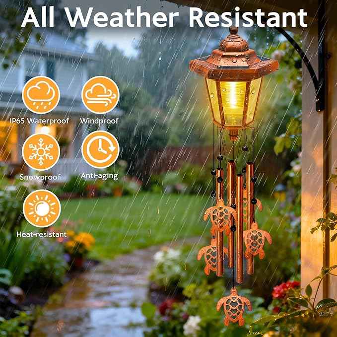 Large Solar Turtle Wind Chimes, Gifts for Women Mom Grandma Wife Sister Daughter Neighbor, Classic Bronze Wind Chimes with Wind Catcher, Solar Decor Lights for Outdoor Garden Patio Yard Porch Window