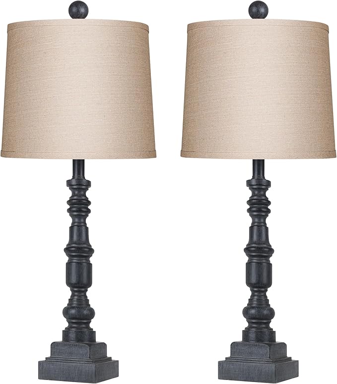 PARTPHONER 28" Table Lamp for Living Room Set of 2, Rustic Buffet Lamps with USB A+C, Farmhouse Bedroom Lamp, Vintage Mid Century Bedside Nightstand Lamps for End Table Home Decor Office Antique Grey