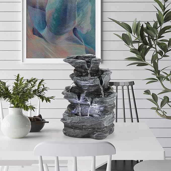 WICHEMI Indoor Fountain Tabletop Fountain Waterfall Fountains Stacked Rocks Water Feature Feng Shui Zen Meditation Relaxation Desktop Fountain for Home and Office Indoor Spaces Decor (Style 20)