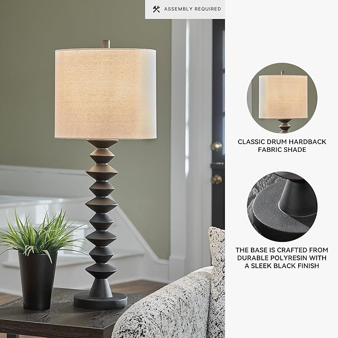 Signature Design by Ashley Luanndon Modern Polyresin Buffet Lamp with 3-Way Switch, Black & Beige