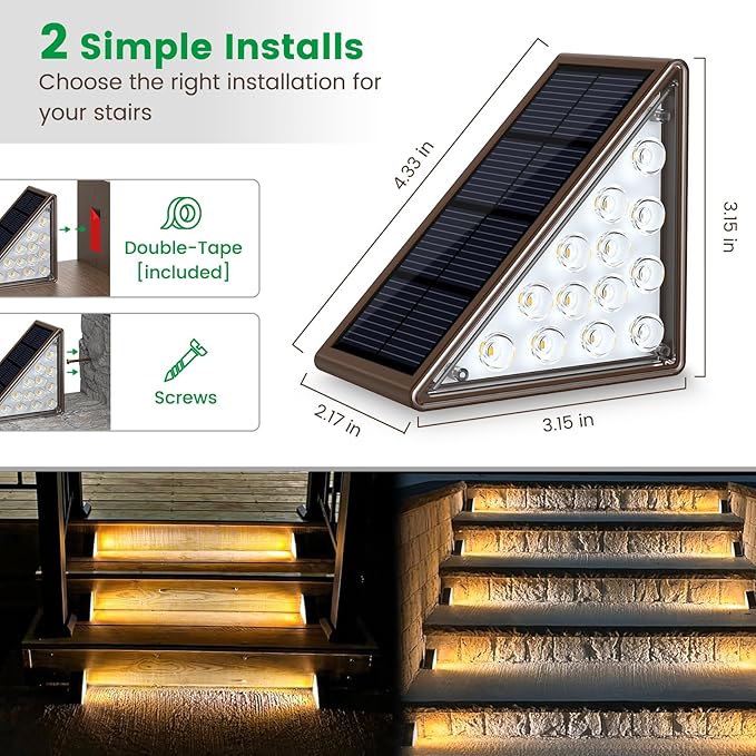 Solar Step Lights for Outside,24pack Solar Stair Lights Outdoor Waterproof IP67,Outdoor Deck Step Light,Solar Outdoor Lights for Staircase,Patio(Warm Brown)