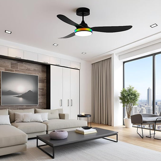 Ceiling Fan with Light and Remote - 42 Inch Modern Black Ceiling Fan Reversible 3 Blades Fan with Dimmable RGB LED Light for Living Room Bedroom and Outdoor(Black)