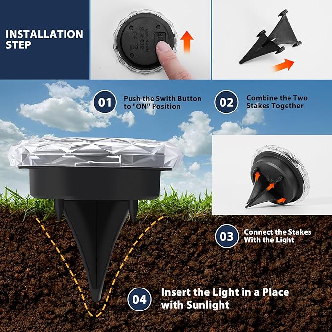 Solar Ground Lights 8 Pack Waterproof Outdoor Solar Lights for Yard Led Solar Garden Lights Bright Solar Powered Disc Light In-Ground Landscape Lighting for Patio Pathway Walkway Driveway, White