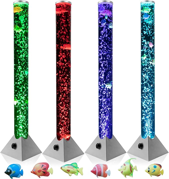 Brewish Sensory Bubble Floor Lamp with Bubble Regulator Knob | 7 Color Changing LED Mood Night Light | Artificial Fish Tank for Autism | Fake Aquarium Lamp | Gift for Kids & Adults | Silver - 3 Feet