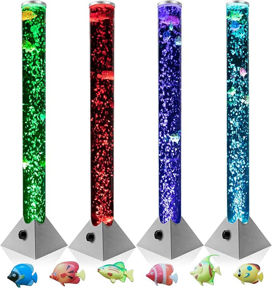 Brewish Sensory Bubble Floor Lamp with Bubble Regulator Knob | 7 Color Changing LED Mood Night Light | Artificial Fish Tank for Autism | Fake Aquarium Lamp | Gift for Kids & Adults | Silver - 3 Feet