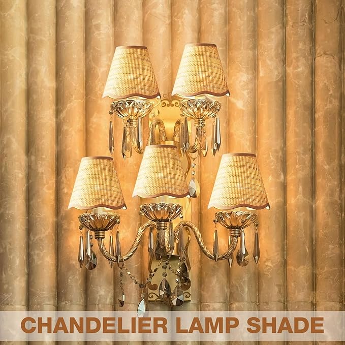2 Pcs Clip-On Chandelier Lamps Shade Small Scalloped Lampshade 3"Top x 6"Bottom x 5-1/4"Slant Height Empire Brown Lamp Shade Chandelier or Accent Lamp(Boho)