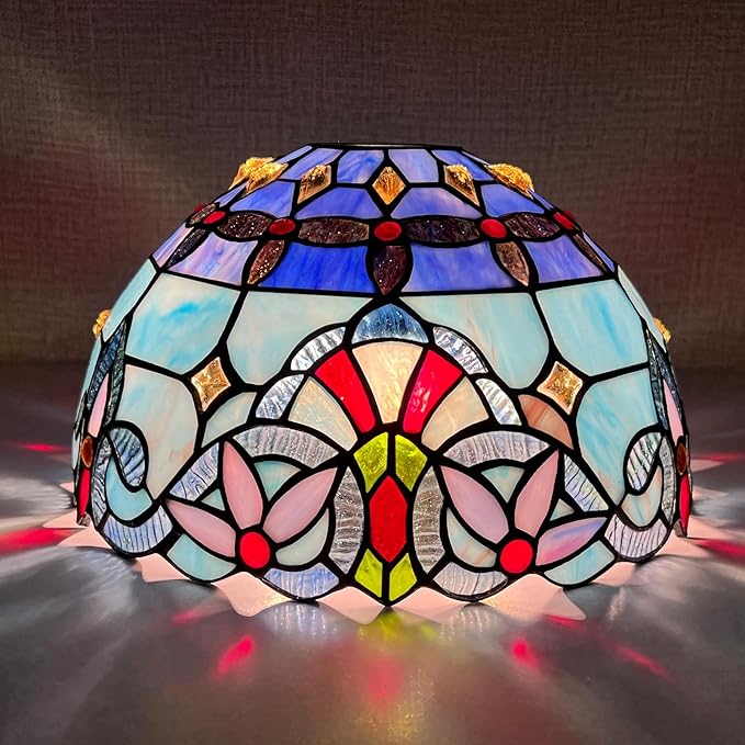 Capulina Tiffany Lamp Shade 12 Inches Wide Accessories Replacement Light Blue Style Stained Glass Lampshade for Torchiere Floor Lamp and Pendant Light