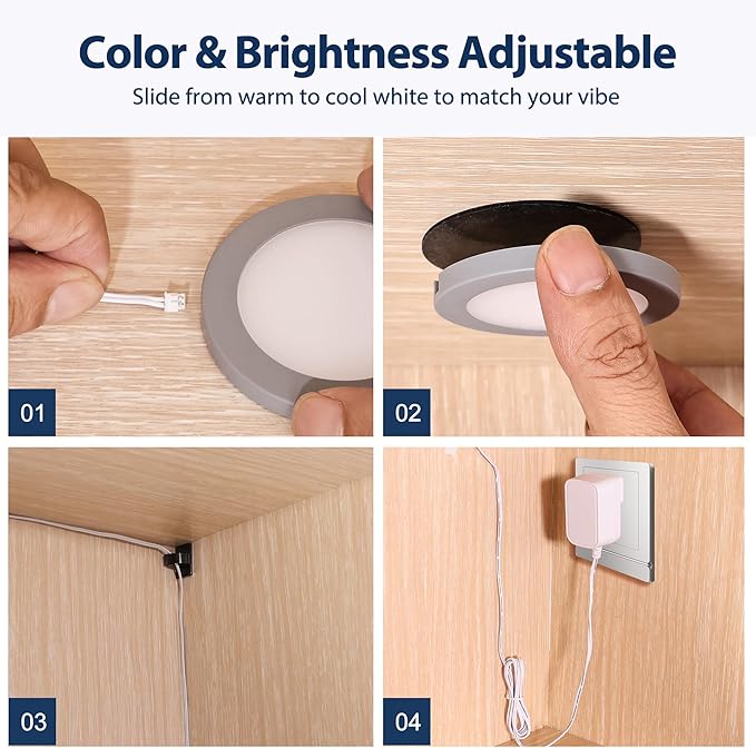 V4light LED Puck Lights, Smart Under Cabinet Lighting with Remote Control, Color Temperature Adjustable, Works with Alexa & Google Home, Plug-in Lights for Kitchen, Counter, Closet, Shelf (8 Pack)