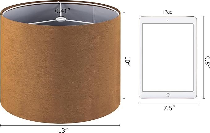GOSO Set of 2 Medium Drum Lamp Shades Brown, Vintage Chamois Leather Cover Replacement,13 x13 x 10 (Spider) Fabric Velveteen Lamp Shade for Table Lamps and Floor Lampshades,Required Assembly