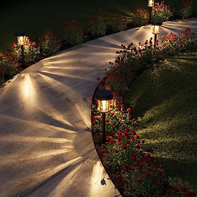 XMCOSY+ Solar Pathway Lights, Dual-Tone Solar Lights Outdoor Waterproof IP65, 20 LM LED Bright Glass Outside Light for Garden Path Yard Walkway Driveway (‎Black & Brown)