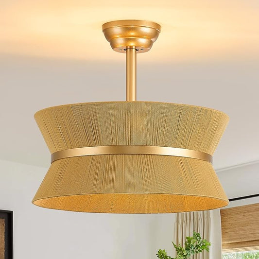 Boho Fandelier Ceiling Fan with Light Gold Caged Ceiling Fans with Lights and Remote Rattan Chandelier Fan for Bedroom,Nursery,Foyer,Kitchen,Living Room (6 Speeds Timing Adjustment Height Enclosed)