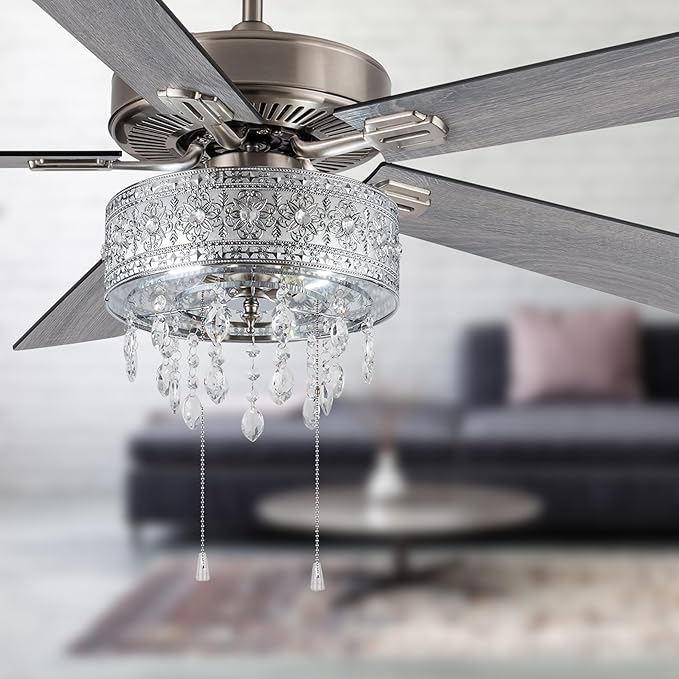 RIVER OF GOODS LED Ceiling Fan with Crystal Chandelier - 52" L x 52" W - Glam Ceiling Fan with Lights