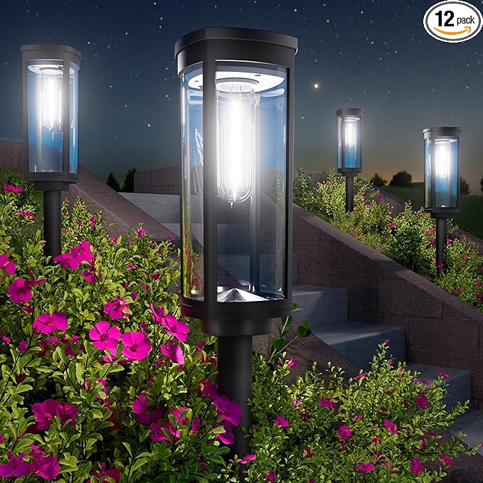 Bright Solar Pathway Lights, 12 Pack Solar Garden Lights Outdoor Waterproof IP65, Auto On/Off Outdoor Light Decorative Landscape Lighting for Walkway Driveway Lawn Patio Yard - Aura Lighting