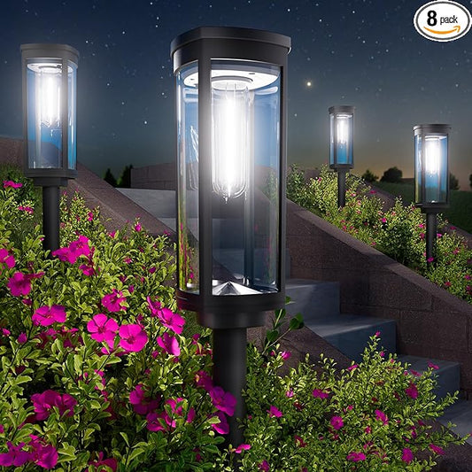 Bright Solar Pathway Lights Outdoor, 8 Pack Solar Garden Lights for Outside Waterproof IP65, Auto On/Off Outdoor Light for Yard Garden Lawn Walkway Driveway Landscape Lighting - Aura Lighting