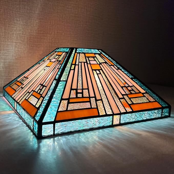 Capulina Tiffany Lamp Shade 12 Inches Wide Accessories Replacement Amber Green Style Stained Glass Lampshade for Torchiere Floor Lamp and Pendant Light
