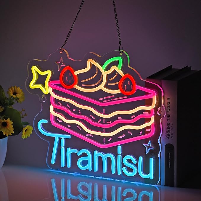 Tiramisu Neon Sign, Neon Lights Hanging Wall Art Decoration for Business Restaurant Shop Store House Bar Cafe Bakery Party Home Decor, USB Powered Ultra Bright Dimmable,14.57×12.2inches