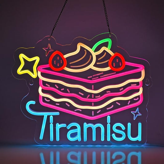 Tiramisu Neon Sign, Neon Lights Hanging Wall Art Decoration for Business Restaurant Shop Store House Bar Cafe Bakery Party Home Decor, USB Powered Ultra Bright Dimmable,14.57×12.2inches