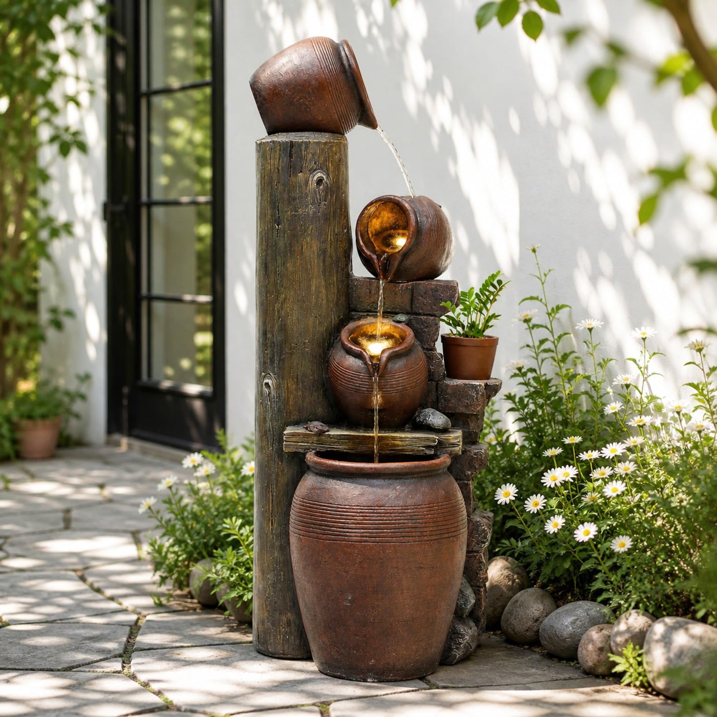 AUTODAYA 40" H Oversized Outdoor Fountain with LED Lights 4