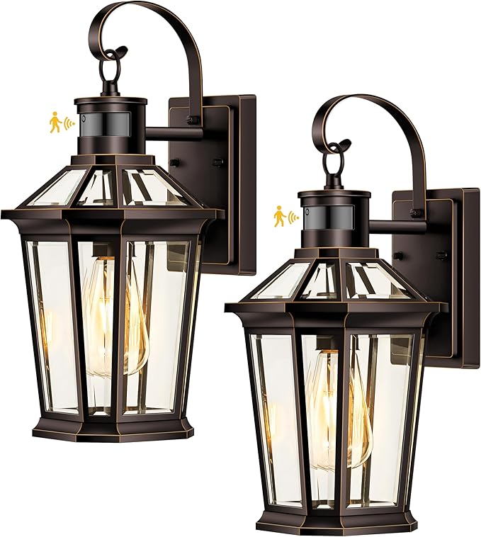 VIANIS Outdoor Porch Lights Wall Mount, 2-Pack Motion Sensor Porch Light with E26 Socket, 100% Aluminum Outdoor Lighting for House Exterior Lighting, Weatherproof Outside Wall Lights for House,Balcony