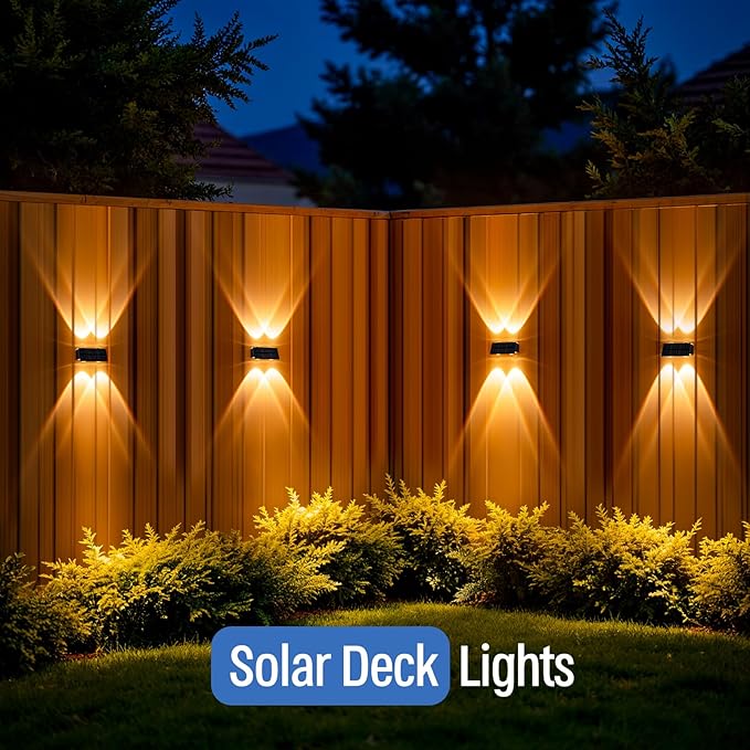 NIORSUN Solar Fence Lights,12 Pack Deck Light,Led Outdoor Lights 3000K/4500K/6000K+ RGB Up & Down Wall Lights Waterproof,Solar Powered Light for Backyard/Pool/Railing/Patio/Porch/Step