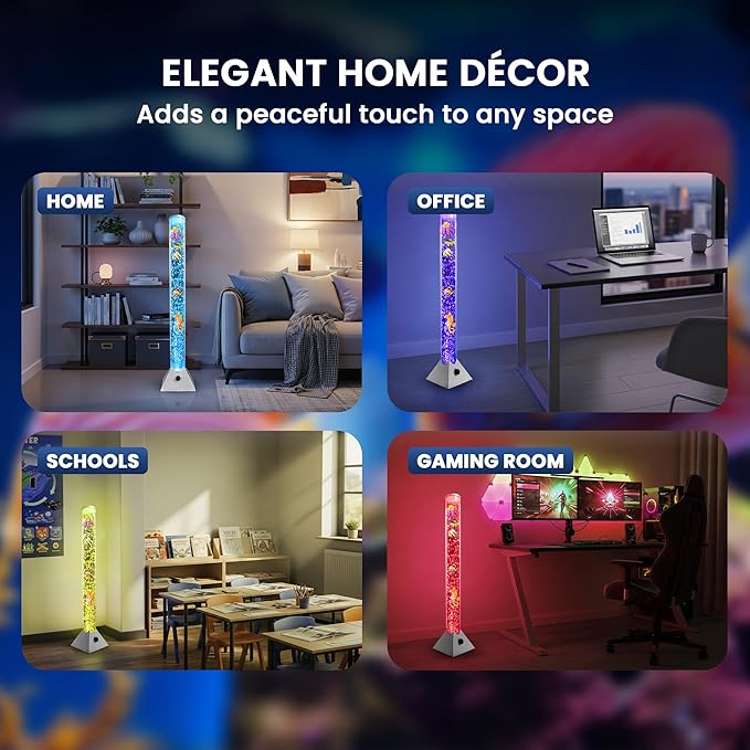 Brewish Sensory Bubble Floor Lamp with Bubble Regulator Knob | 7 Color Changing LED Mood Night Light | Artificial Fish Tank for Autism | Fake Aquarium Lamp | Gift for Kids & Adults | Silver - 3 Feet