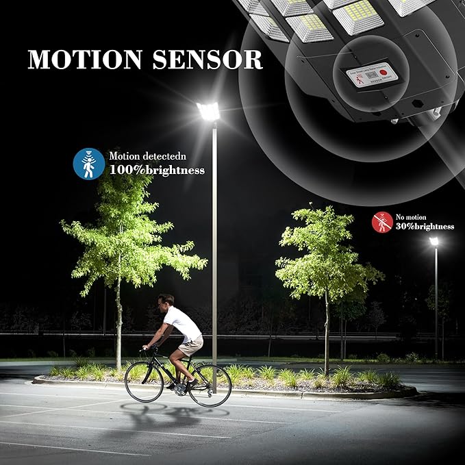 10000W Solar Street Lights, 7000K Solar Lights Outdoor Motion Sensor, Commercial Parking Lot Light Dusk to Dawn, 320° Wide Angle Solar Street Lights Outdoor IP66 Waterproof for Yard(2 Pack)