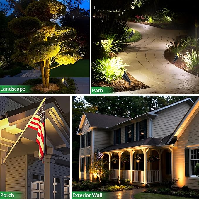 wowlite Matte Black Aluminum Outdoor Spot Lights with 4 Light Bulbs, 5W 2700K Warmlight 12V Low Voltage Landscape Lighting Fixture, IP65 Waterproof LED Uplights for Garden Courtyard Pathway, 4 Pack - Aura Lighting