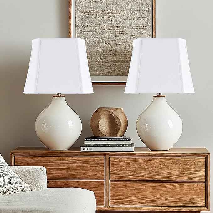 GO&SO 2 Pack White Linen Lamp Shades Square Cut Corners, 10"Top × 13" Bottom × 10.5" High(Spider) Medium Lampshade Replacement for Table Lamp & Floor Lamps Modern,Transitional Style, Easy Assembly